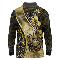 Personalised Niue Long Sleeve Polo Shirt Niuean Crab Waves Style