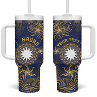 Personalised Nauru Tumbler With Handle Hibiscus Polynesian Tribal Pattern DT05 One Size: 40 oz Navy - Polynesian Pride