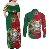 Hawaii Christmas Couples Matching Off Shoulder Maxi Dress and Long Sleeve Button Shirt Mele Kalikimaka Funny Hawaiian Santa DT05 - Polynesian Pride