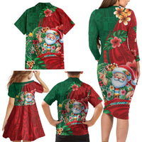 Hawaii Christmas Family Matching Long Sleeve Bodycon Dress and Hawaiian Shirt Mele Kalikimaka Funny Hawaiian Santa - Polynesian Pride