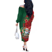 Hawaii Christmas Off The Shoulder Long Sleeve Dress Mele Kalikimaka Funny Hawaiian Santa - Polynesian Pride