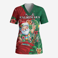 Hawaii Christmas Scrub Top Mele Kalikimaka Funny Hawaiian Santa - Polynesian Pride