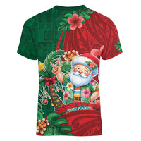 Hawaii Christmas Women V-Neck T-Shirt Mele Kalikimaka Funny Hawaiian Santa DT05 - Polynesian Pride