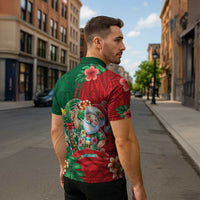 Hawaii Christmas Zipper Polo Shirt Mele Kalikimaka Funny Hawaiian Santa - Polynesian Pride