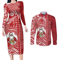 Tonga Christmas Couples Matching Long Sleeve Bodycon Dress and Long Sleeve Button Shirt Kilisimasi Fiefia - Polynesian Pride