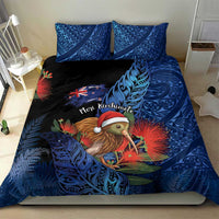 New Zealand Christmas Bedding Set Santa Kiwi Bird With Pohutukawa Flowers - Polynesian Pride