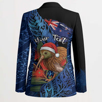 Personalised New Zealand Christmas Blazer Santa Kiwi Bird With Pohutukawa Flowers - Polynesian Pride