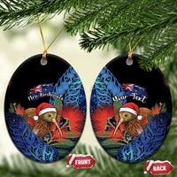 Personalised New Zealand Christmas Ceramic Ornament Santa Kiwi Bird With Pohutukawa Flowers - Polynesian Pride