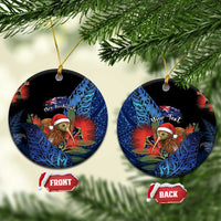 Personalised New Zealand Christmas Ceramic Ornament Santa Kiwi Bird With Pohutukawa Flowers - Polynesian Pride