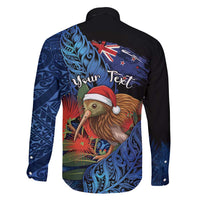 Personalised New Zealand Christmas Family Matching Long Sleeve Bodycon Dress and Hawaiian Shirt Santa Kiwi Bird With Pohutukawa Flowers - Polynesian Pride