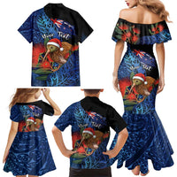 Personalised New Zealand Christmas Family Matching Mermaid Dress and Hawaiian Shirt Santa Kiwi Bird With Pohutukawa Flowers - Polynesian Pride