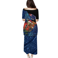 Personalised New Zealand Christmas Family Matching Puletasi and Hawaiian Shirt Santa Kiwi Bird With Pohutukawa Flowers DT05 - Polynesian Pride