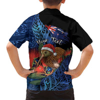 Personalised New Zealand Christmas Family Matching Short Sleeve Bodycon Dress and Hawaiian Shirt Santa Kiwi Bird With Pohutukawa Flowers DT05 - Polynesian Pride