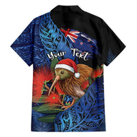 Personalised New Zealand Christmas Family Matching Summer Maxi Dress and Hawaiian Shirt Santa Kiwi Bird With Pohutukawa Flowers - Polynesian Pride