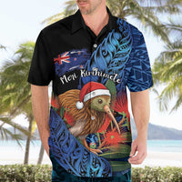 Personalised New Zealand Christmas Hawaiian Shirt Santa Kiwi Bird With Pohutukawa Flowers DT05 - Polynesian Pride