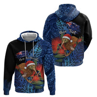 Personalised New Zealand Christmas Hoodie Santa Kiwi Bird With Pohutukawa Flowers - Polynesian Pride