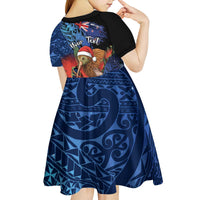 Personalised New Zealand Christmas Kid Short Sleeve Dress Santa Kiwi Bird With Pohutukawa Flowers DT05 - Polynesian Pride