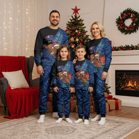 Personalised New Zealand Christmas Pajama Set Santa Kiwi Bird With Pohutukawa Flowers - Polynesian Pride