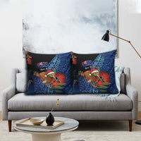 New Zealand Christmas Pillow Cover Santa Kiwi Bird With Pohutukawa Flowers - Polynesian Pride