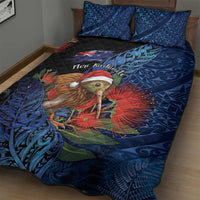 New Zealand Christmas Quilt Bed Set Santa Kiwi Bird With Pohutukawa Flowers - Polynesian Pride