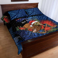 New Zealand Christmas Quilt Bed Set Santa Kiwi Bird With Pohutukawa Flowers - Polynesian Pride
