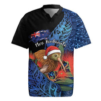 Personalised New Zealand Christmas Rugby Jersey Santa Kiwi Bird With Pohutukawa Flowers - Polynesian Pride