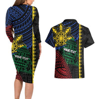 Personalised Philippines Christmas Couples Matching Long Sleeve Bodycon Dress and Hawaiian Shirt Xmas Tree Filipino Tribal Patterns DT05 - Polynesian Pride