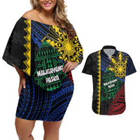 Personalised Philippines Christmas Couples Matching Off Shoulder Short Dress and Hawaiian Shirt Xmas Tree Filipino Tribal Patterns - Polynesian Pride