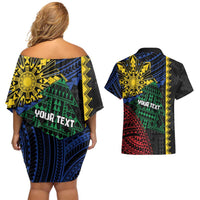Personalised Philippines Christmas Couples Matching Off Shoulder Short Dress and Hawaiian Shirt Xmas Tree Filipino Tribal Patterns DT05 - Polynesian Pride