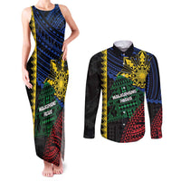 Personalised Philippines Christmas Couples Matching Tank Maxi Dress and Long Sleeve Button Shirt Xmas Tree Filipino Tribal Patterns DT05 Black - Polynesian Pride