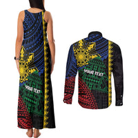 Personalised Philippines Christmas Couples Matching Tank Maxi Dress and Long Sleeve Button Shirt Xmas Tree Filipino Tribal Patterns DT05 - Polynesian Pride