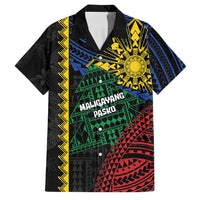 Personalised Philippines Christmas Family Matching Off The Shoulder Long Sleeve Dress and Hawaiian Shirt Xmas Tree Filipino Tribal Patterns DT05 Dad's Shirt - Short Sleeve Black - Polynesian Pride