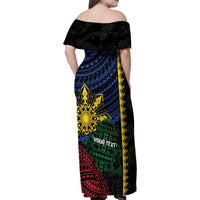Personalised Philippines Christmas Family Matching Off Shoulder Maxi Dress and Hawaiian Shirt Xmas Tree Filipino Tribal Patterns - Polynesian Pride