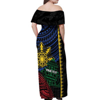 Personalised Philippines Christmas Off Shoulder Maxi Dress Xmas Tree Filipino Tribal Patterns - Polynesian Pride