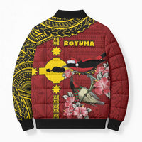 Rotuma Christmas Bomber Puffer Jacket Rotuma Myzomela Birds With Hibiscus Flowers - Polynesian Pride