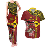Rotuma Christmas Couples Matching Tank Maxi Dress and Hawaiian Shirt Rotuma Myzomela Birds With Hibiscus Flowers - Polynesian Pride