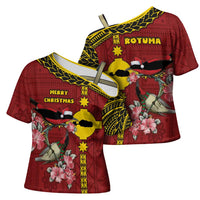 Rotuma Christmas Cross Shoulder Shirt Rotuma Myzomela Birds With Hibiscus Flowers DT05 - Polynesian Pride