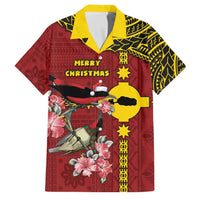 Rotuma Christmas Family Matching Mermaid Dress and Hawaiian Shirt Rotuma Myzomela Birds With Hibiscus Flowers DT05 Dad's Shirt - Short Sleeve Red - Polynesian Pride