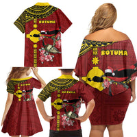 Rotuma Christmas Family Matching Off Shoulder Short Dress and Hawaiian Shirt Rotuma Myzomela Birds With Hibiscus Flowers DT05 - Polynesian Pride