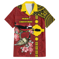 Rotuma Christmas Family Matching Tank Maxi Dress and Hawaiian Shirt Rotuma Myzomela Birds With Hibiscus Flowers DT05 Dad's Shirt - Short Sleeve Red - Polynesian Pride