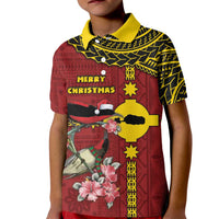 Rotuma Christmas Kid Polo Shirt Rotuma Myzomela Birds With Hibiscus Flowers DT05 Kid Red - Polynesian Pride
