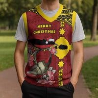 Rotuma Christmas Knitted V-Neck Vest Rotuma Myzomela Birds With Hibiscus Flowers DT05 - Polynesian Pride