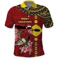 Rotuma Christmas Polo Shirt Rotuma Myzomela Birds With Hibiscus Flowers DT05 Red - Polynesian Pride