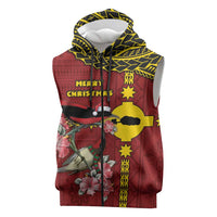Rotuma Christmas Sleeveless Zip Hoodie Rotuma Myzomela Birds With Hibiscus Flowers - Polynesian Pride