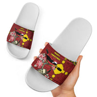 Rotuma Christmas Slide Sandals Rotuma Myzomela Birds With Hibiscus Flowers - Polynesian Pride