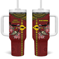 Rotuma Christmas Tumbler With Handle Rotuma Myzomela Birds With Hibiscus Flowers DT05 One Size: 40 oz Red - Polynesian Pride