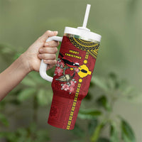 Rotuma Christmas Tumbler With Handle Rotuma Myzomela Birds With Hibiscus Flowers DT05 - Polynesian Pride