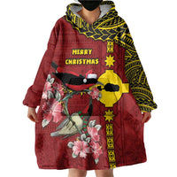 Rotuma Christmas Wearable Blanket Hoodie Rotuma Myzomela Birds With Hibiscus Flowers - Polynesian Pride