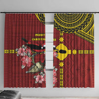 Rotuma Christmas Window Curtain Rotuma Myzomela Birds With Hibiscus Flowers - Polynesian Pride