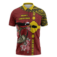 Rotuma Christmas Zipper Polo Shirt Rotuma Myzomela Birds With Hibiscus Flowers - Polynesian Pride